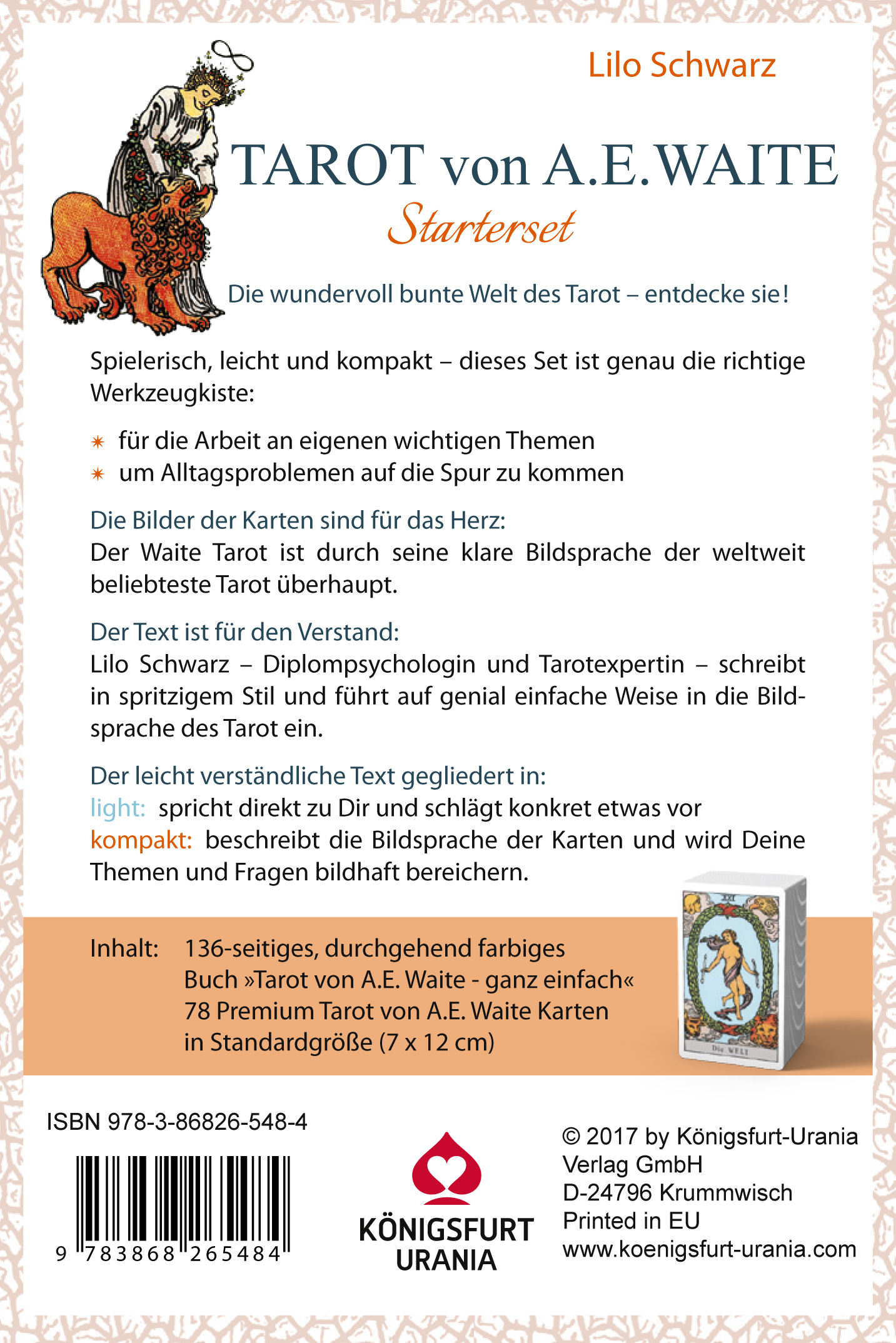 Rückseitencover Tarot von A.E. Waite. Das Starterset