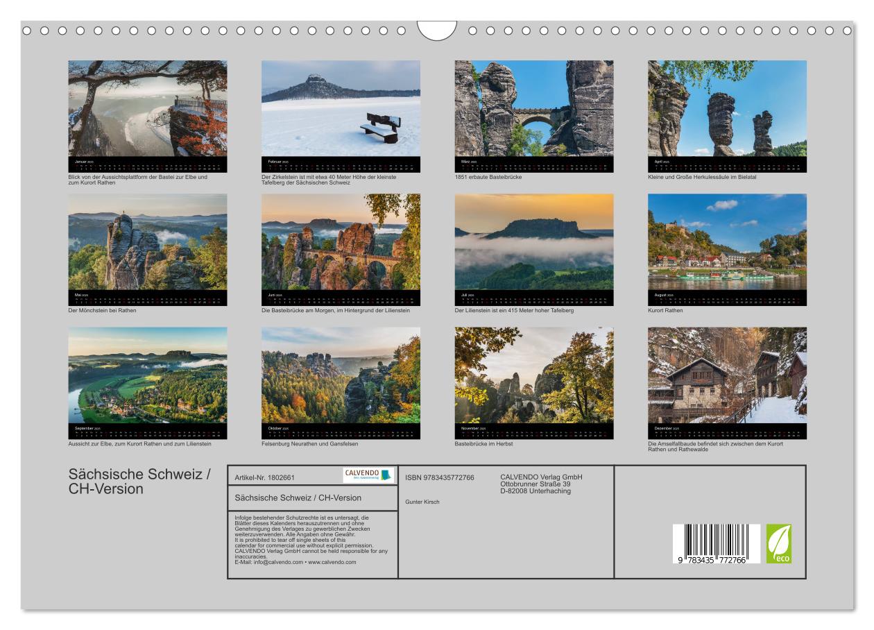 Beispielinhalt (Bild) Sächsische Schweiz / CH-Version (Wandkalender 2025 DIN A3 quer), CALVENDO Monatskalender