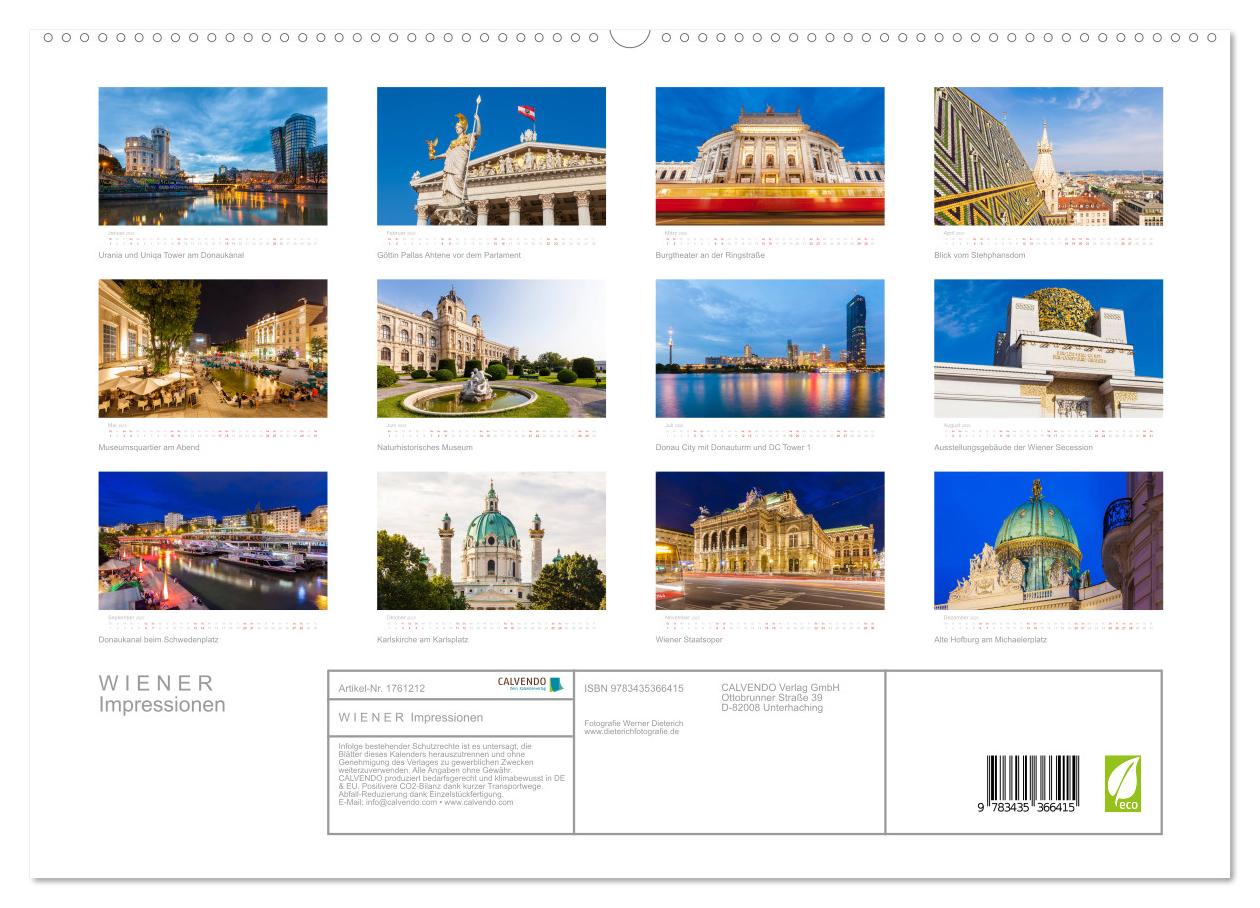 Beispielinhalt (Bild) W I E N E R Impressionen (hochwertiger Premium Wandkalender 2025 DIN A2 quer), Kunstdruck in Hochglanz