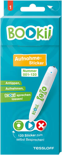 Vorderes Coverbild BOOKii® Aufnahme-Sticker neutral Paket 1, Nr. 001-120 (120 Stück)