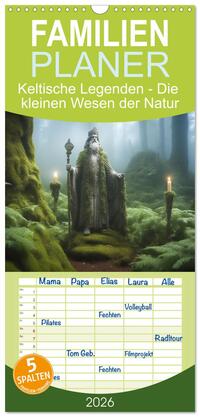 Vorderes Coverbild Familienplaner 2026 - Keltische Legenden - Die kleinen Wesen der Natur mit 5 Spalten (Wandkalender, 21 x 45 cm) CALVENDO