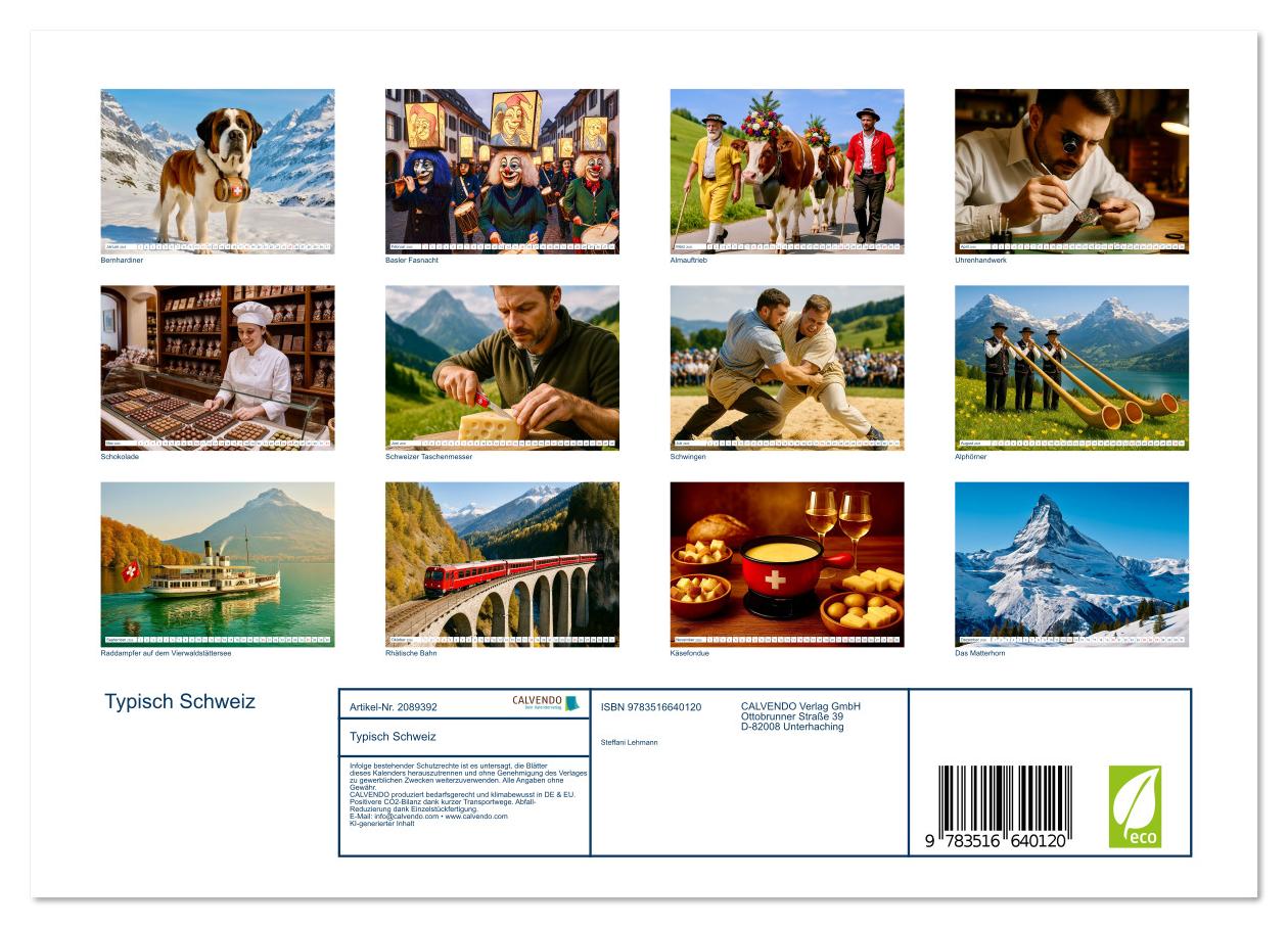 Beispielinhalt (Bild) Typisch Schweiz (Wandkalender 2026 DIN A4 quer), CALVENDO Monatskalender