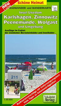 Vorderes Coverbild Radwander- und Wanderkarte Insel Usedom, Karlshagen, Zinnowitz, Peenemünde, Wolgast und Umgebung