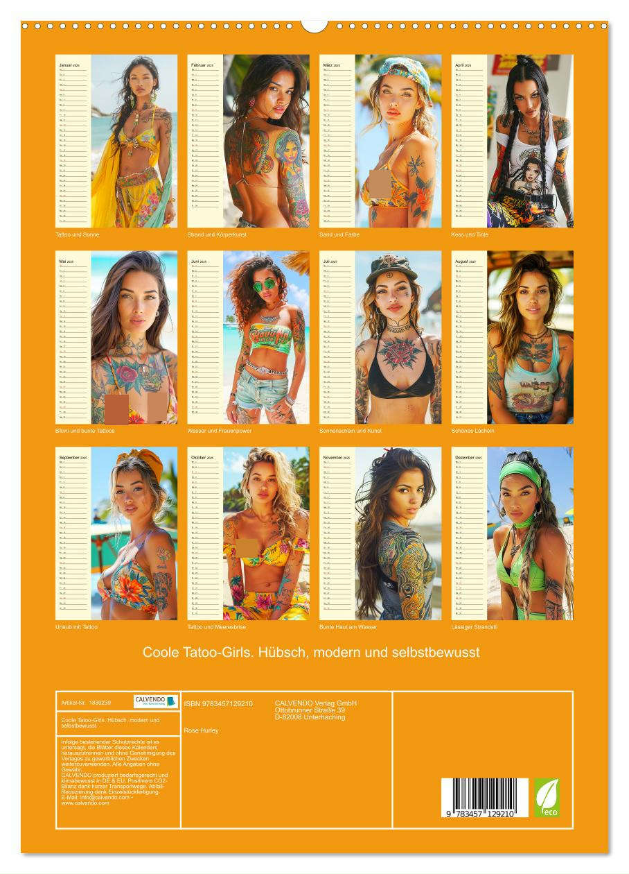 Beispielinhalt (Bild) Coole Tatoo-Girls. Hübsch, modern und selbstbewusst (hochwertiger Premium Wandkalender 2025 DIN A2 hoch), Kunstdruck in Hochglanz