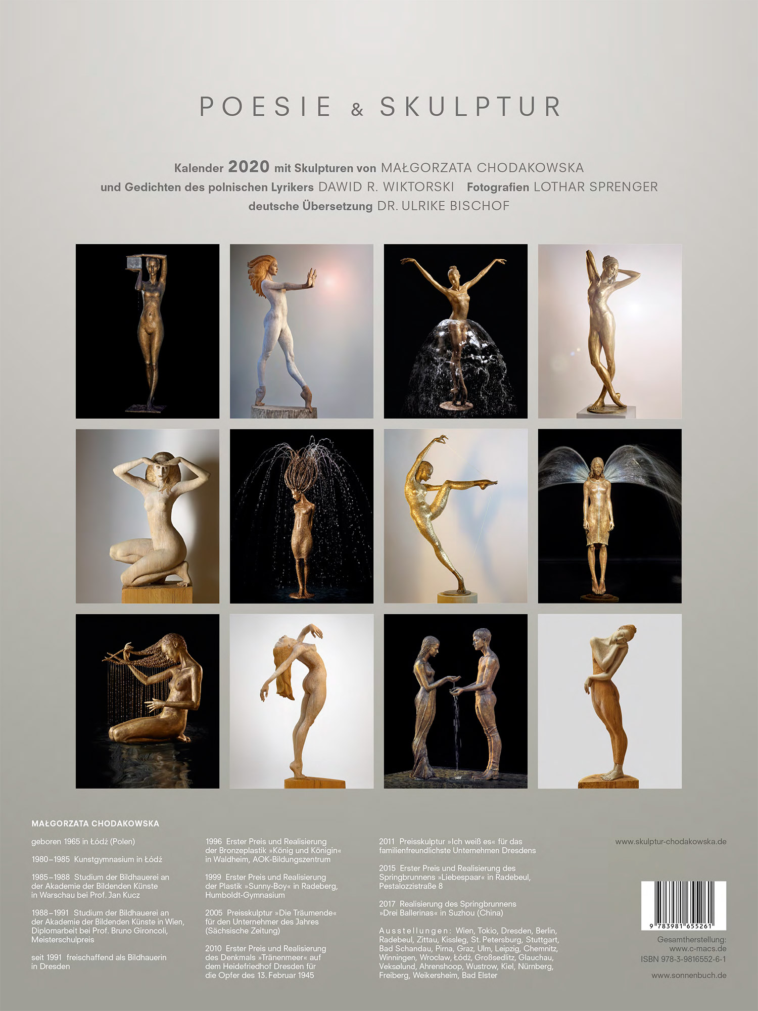 Rückseitencover Kalender 2020 "Poetry & Sculpture" Deutsche Variante