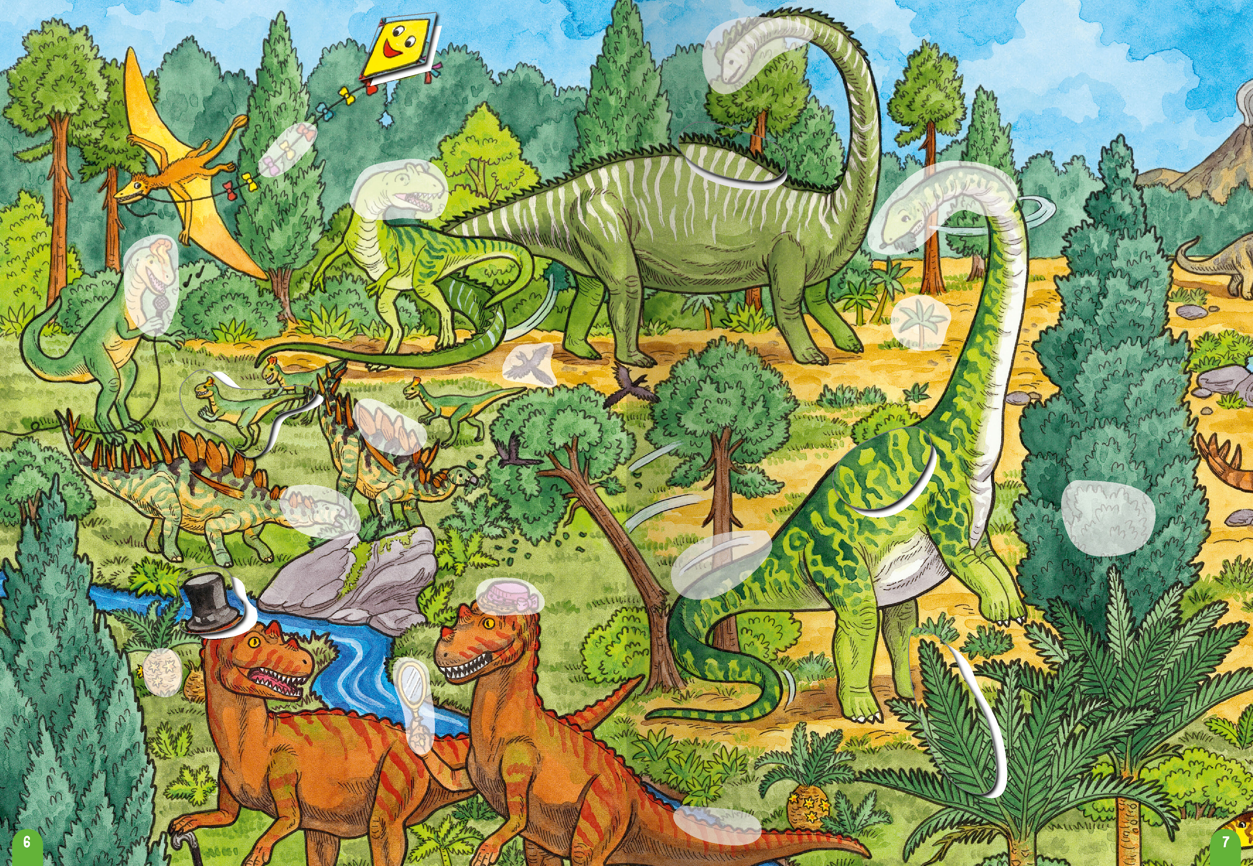Beispielinhalt (Bild) Wimmeln, Rätseln, Stickern: Dinosaurier