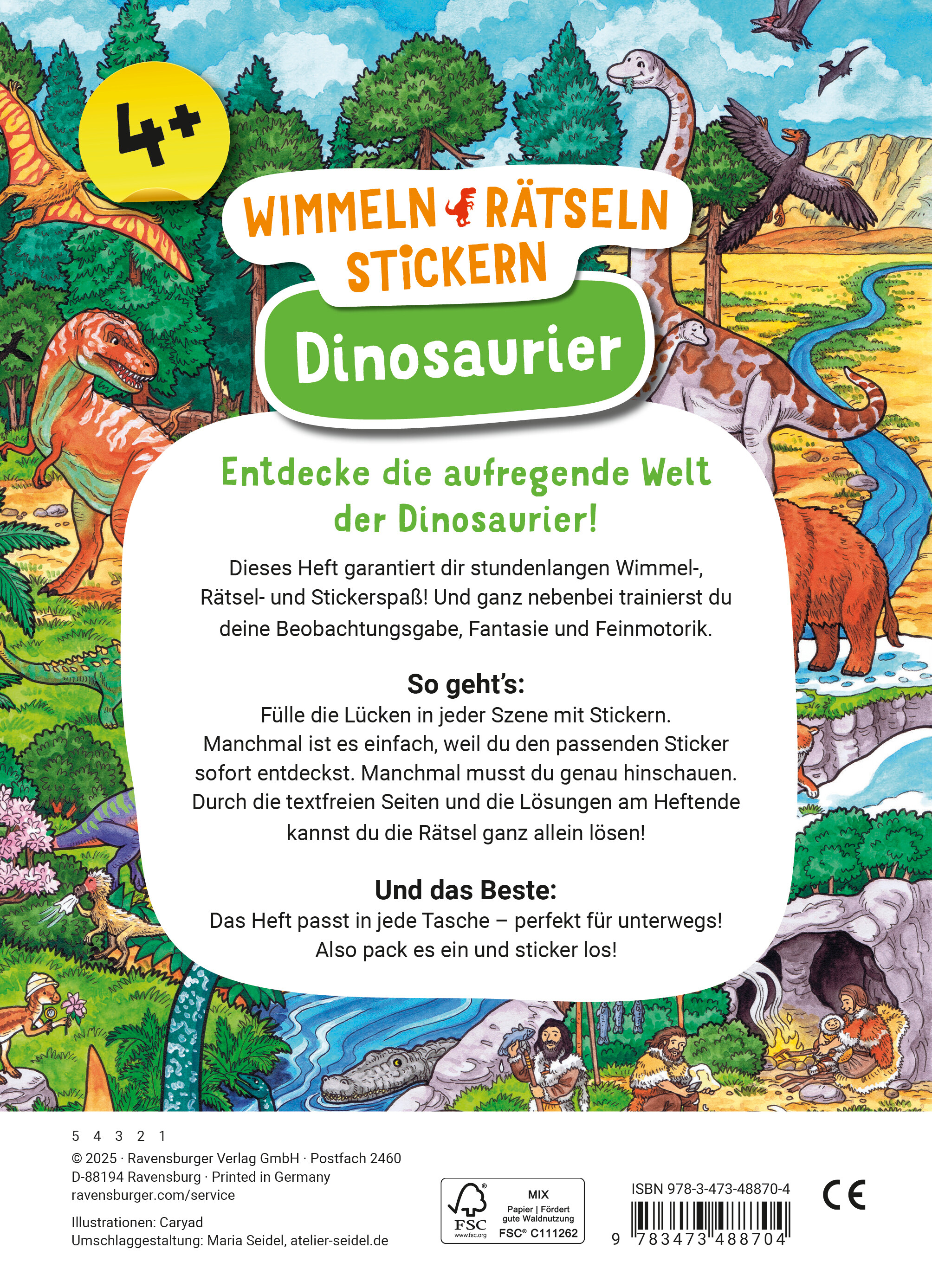 Rückseitencover Wimmeln, Rätseln, Stickern: Dinosaurier