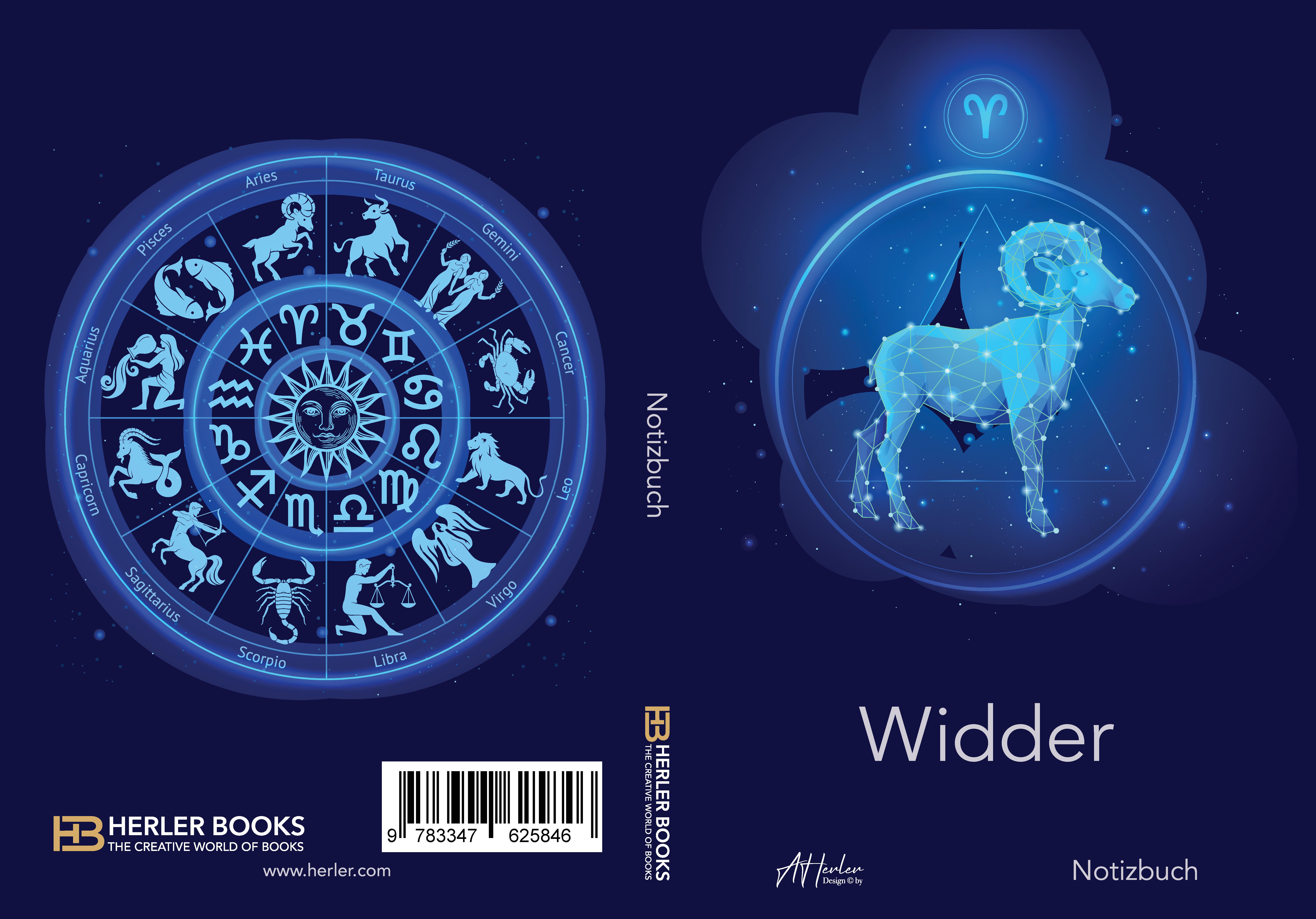 Gesamtes Coverbild Sternzeichen Widder Notizbuch | Designed by Alfred Herler