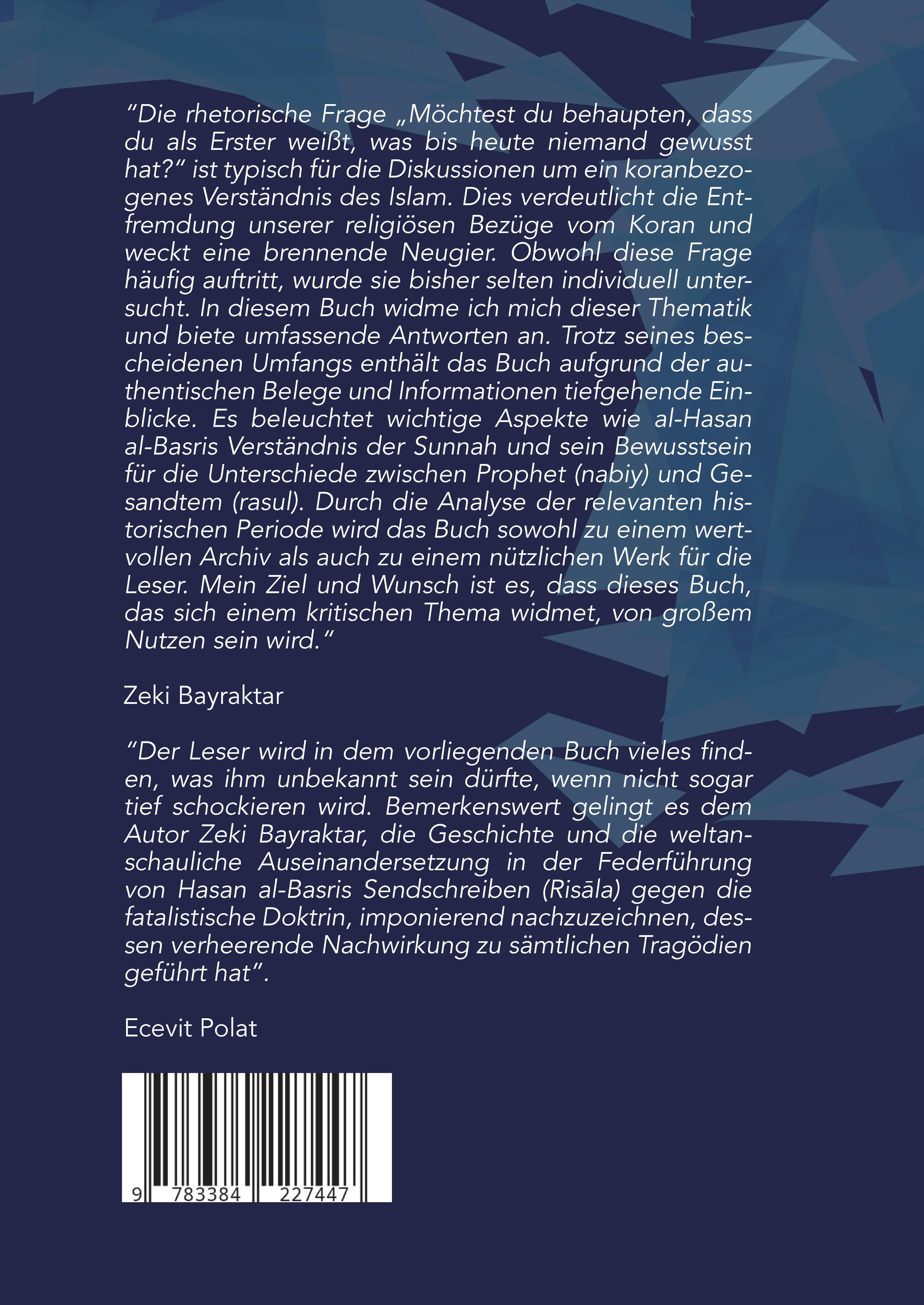 Rückseitencover In Bezug auf sein Sendschreiben über die "Prädestination" Hasan Al-Basris