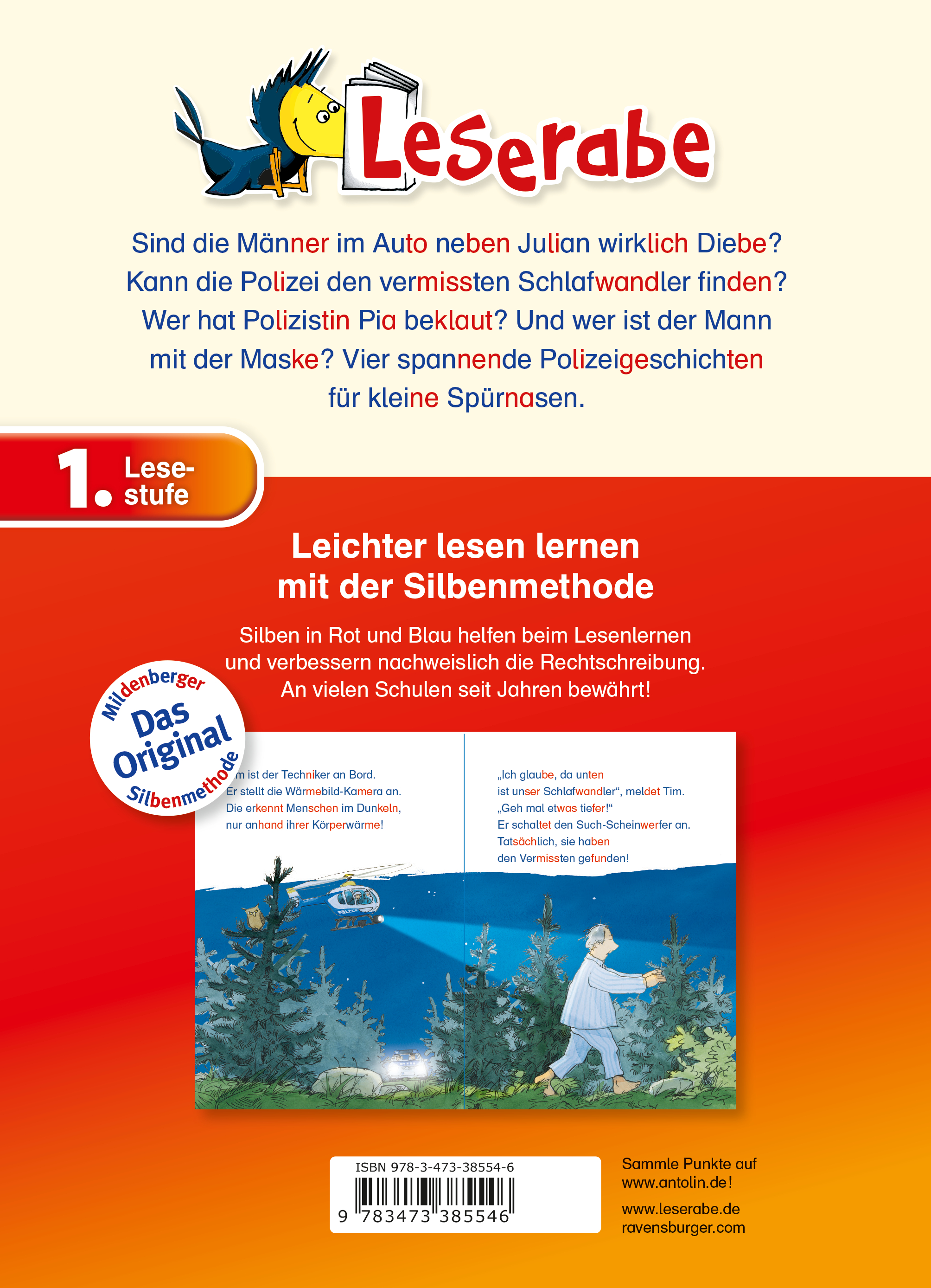 Rückseitencover Leserabe mit Mildenberger Silbenmethode - Polizeigeschichten