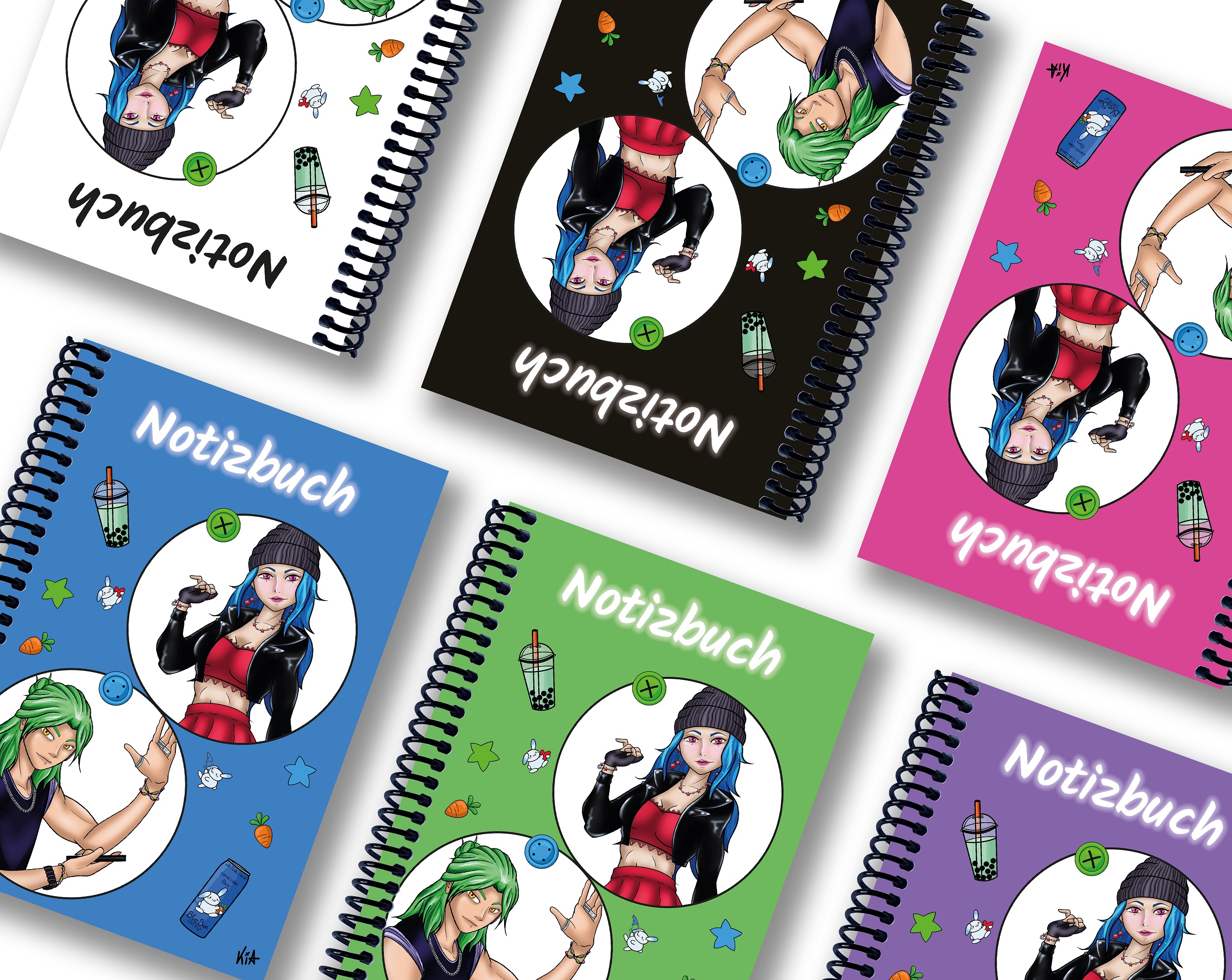Werbematerial (Bild) A 4 Notizbuch Manga Quinn und Enora, weiß, kariert