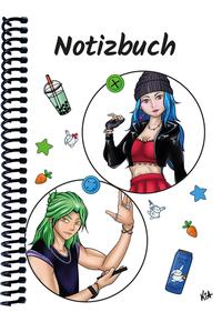 Vorderes Coverbild A 4 Notizbuch Manga Quinn und Enora, weiß, kariert