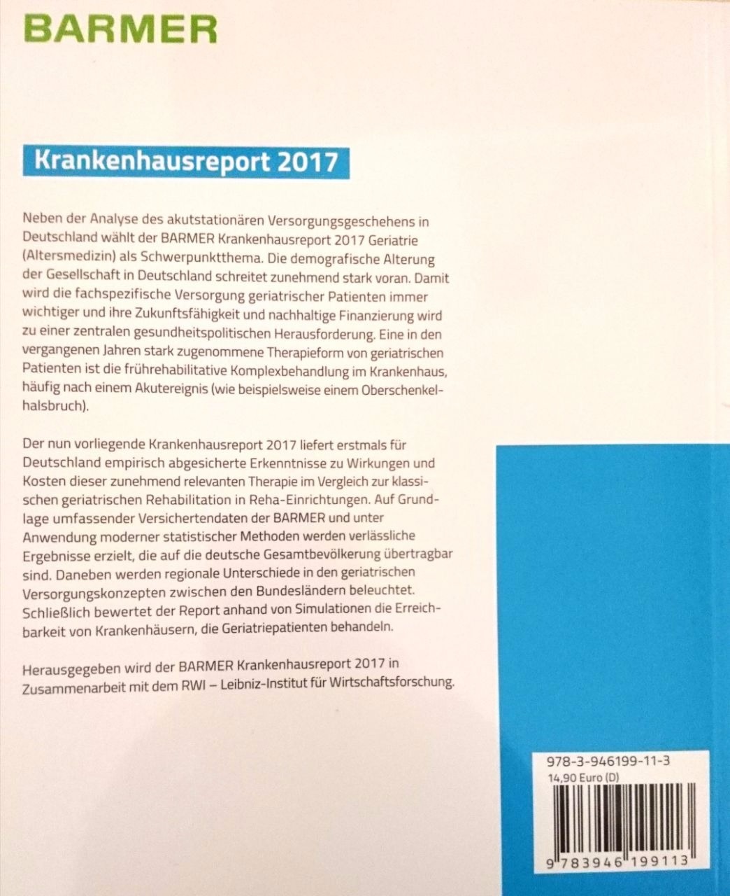 Rückseitencover BARMER Krankenhausreport 2017