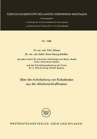 Vorderes Coverbild Über die Aufarbeitung von Rückständen aus der Altschmierölraffination