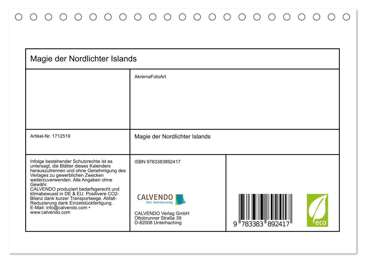 Beispielinhalt (Bild) Magie der Nordlichter Islands (Tischkalender 2025 DIN A5 quer), CALVENDO Monatskalender