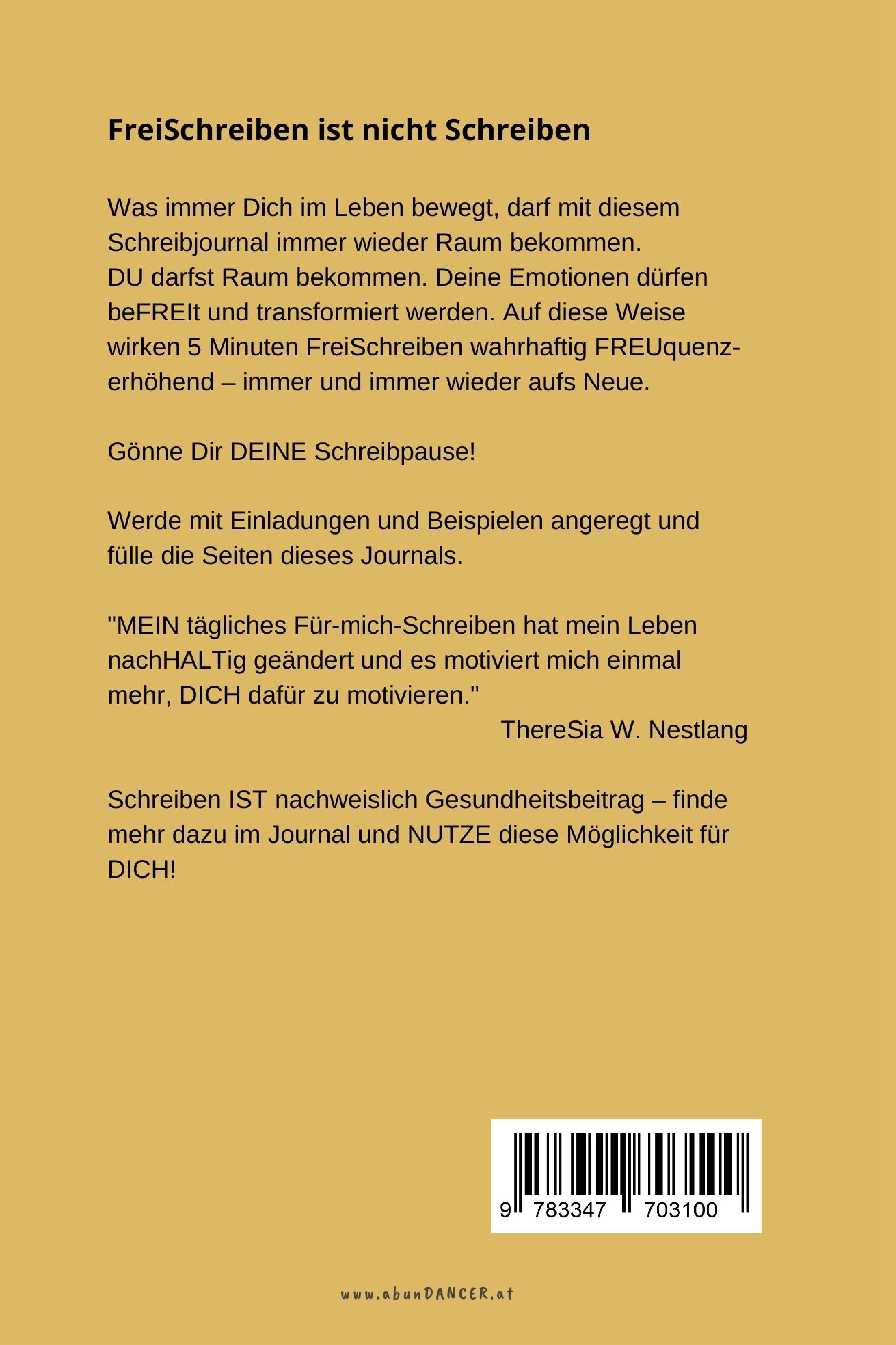Rückseitencover Schreibjournal - unter dem Motto Schreiben zur Selbsthilfe