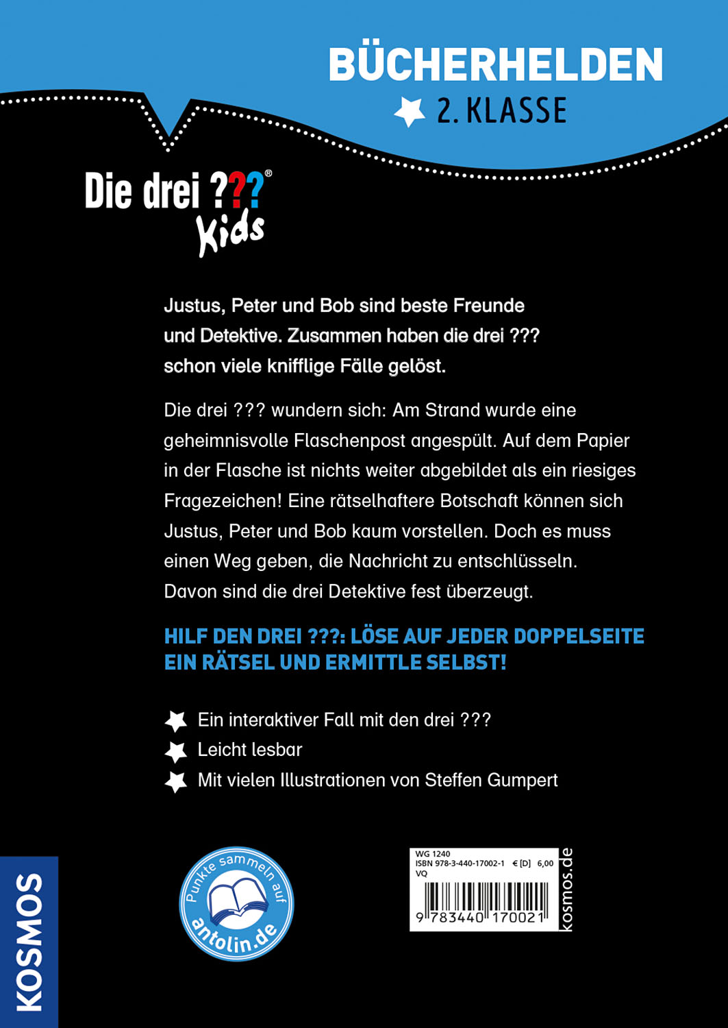 Rückseitencover Die drei ??? Kids, Bücherhelden 2. Klasse, Geheime Flaschenpost