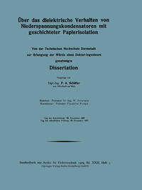 Vorderes Coverbild Über das dielektrische Verhalten von Niederspannungskondensatoren mit geschichteter Papierisolation