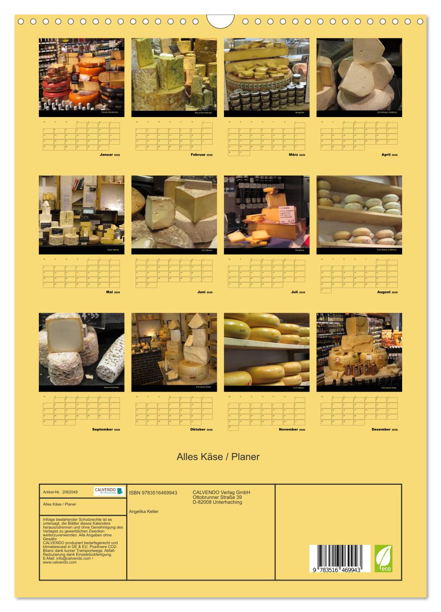 Beispielinhalt (Bild) Alles Käse / Planer (Wandkalender 2026 DIN A3 hoch), CALVENDO Monatskalender