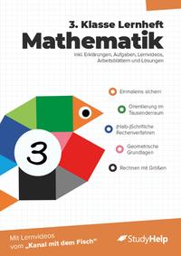 Vorderes Coverbild 3. Klasse Mathematik Lernheft mit Lernvideos von "Kanal mit dem Fisch"