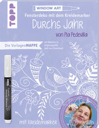 Vorderes Coverbild Vorlagenmappe Fensterdeko mit dem Kreidemarker - Durchs Jahr mit Pia Pedevilla. Inkl. Original Kreidemarker von Kreul