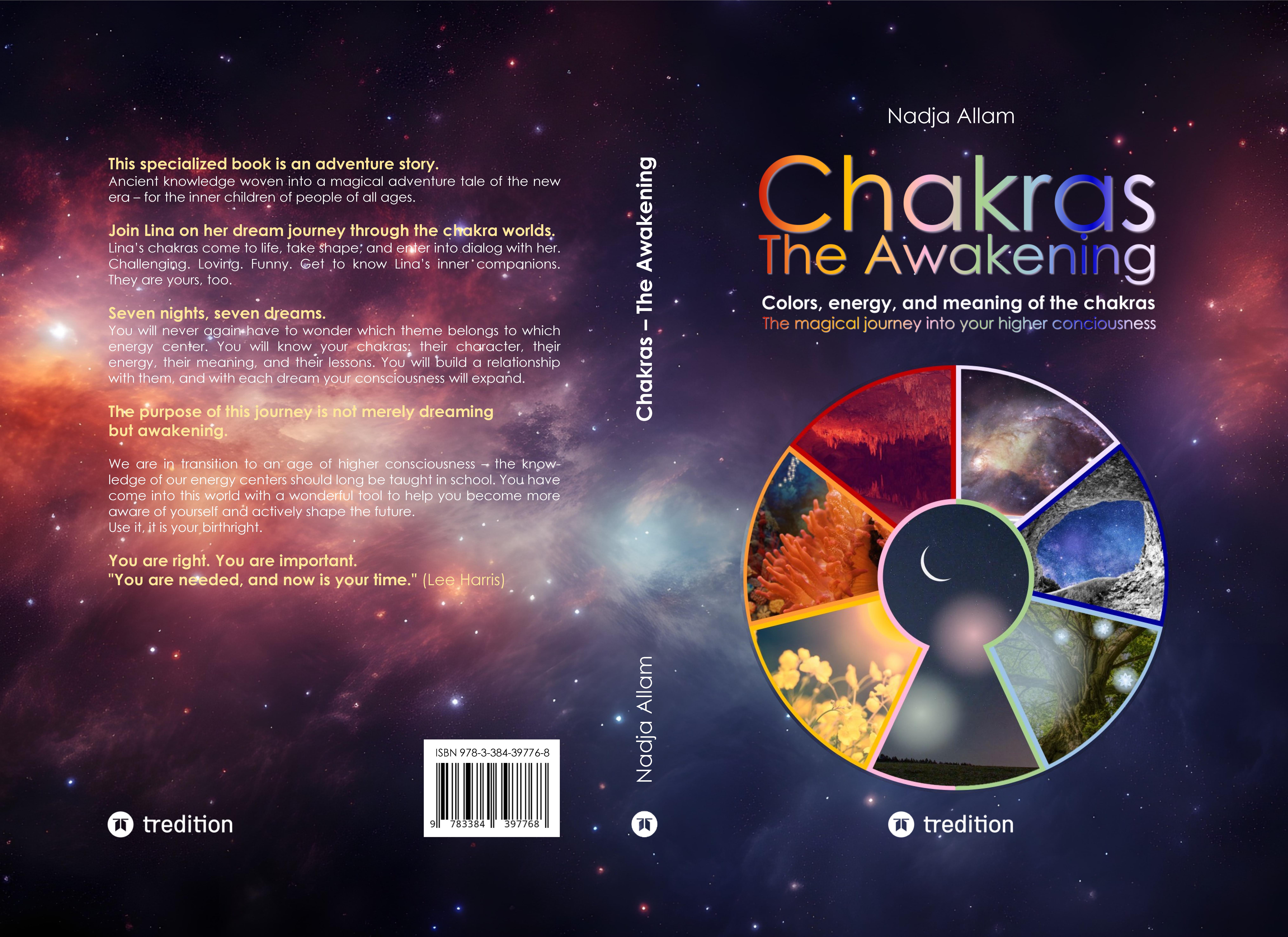 Gesamtes Coverbild Chakras - The Awakening. Ancient knowledge woven into a magical adventure tale of the new era – for the inner children of people of all ages.