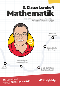 Vorderes Coverbild 3. Klasse Mathematik Lernheft mit Lernvideos von Lehrer Schmidt