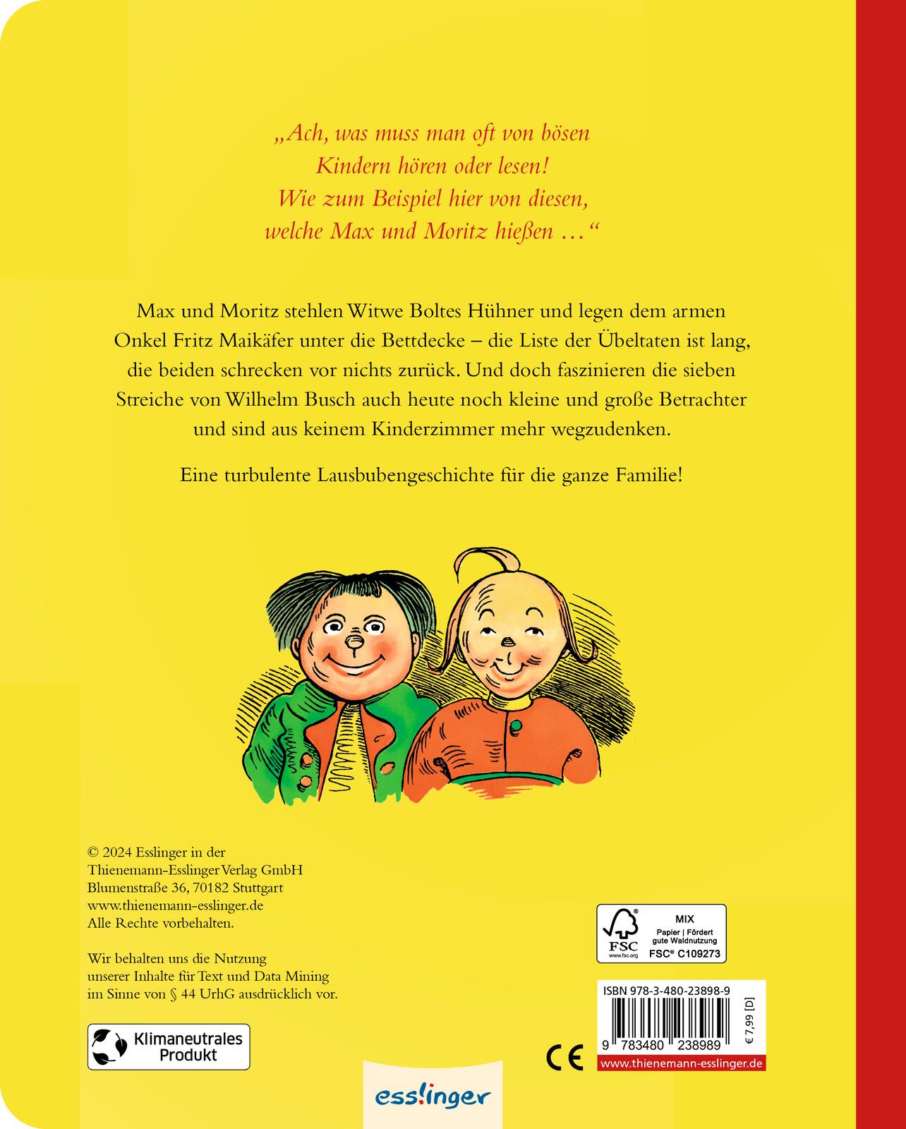 Rückseitencover Max und Moritz – Eine Bubengeschichte in sieben Streichen