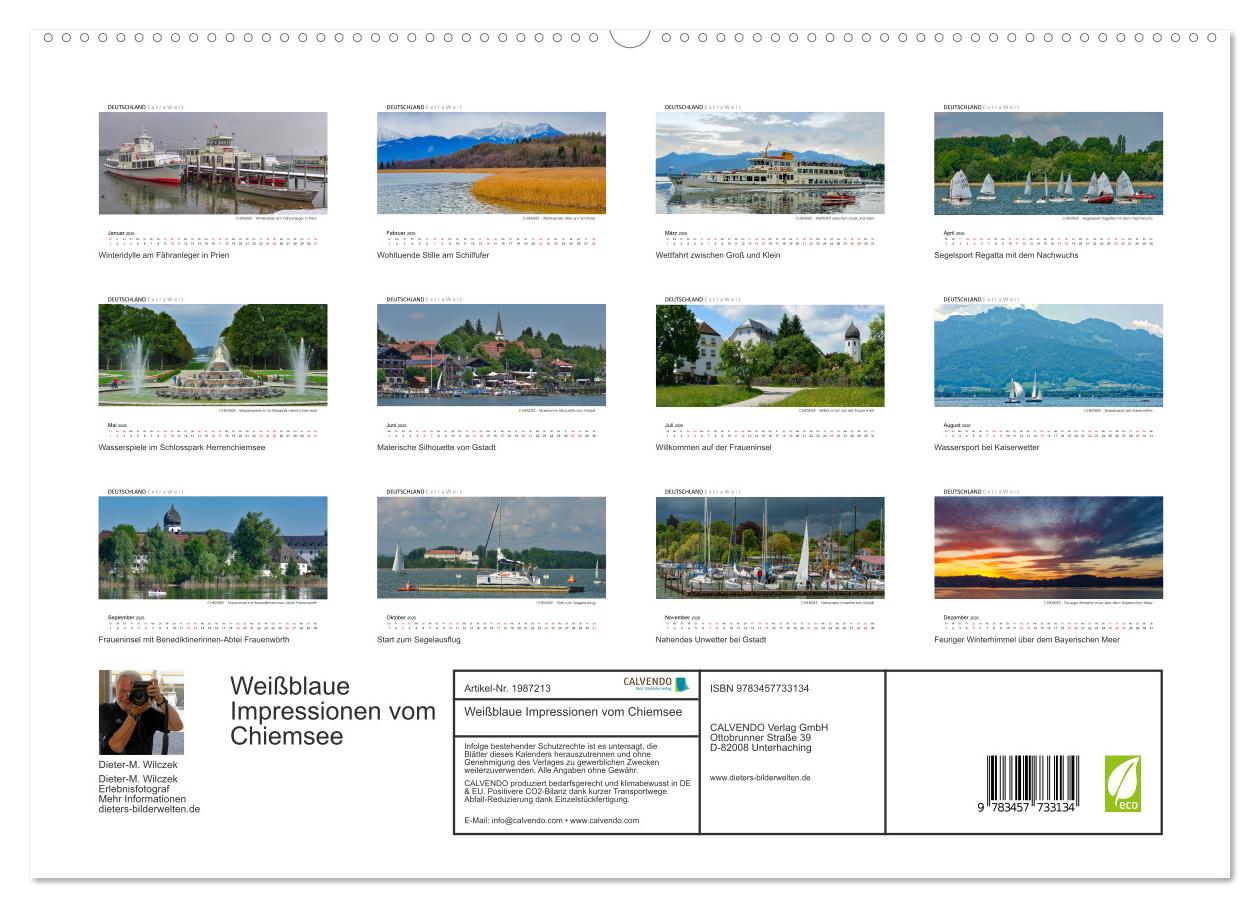 Beispielinhalt (Bild) Weißblaue Impressionen vom Chiemsee (hochwertiger Premium Wandkalender 2026 DIN A2 quer), Kunstdruck in Hochglanz
