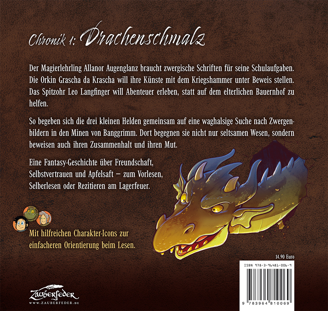 Rückseitencover Drachenschmalz (Die Chroniken der drei kleinen Helden, Chronik 1)