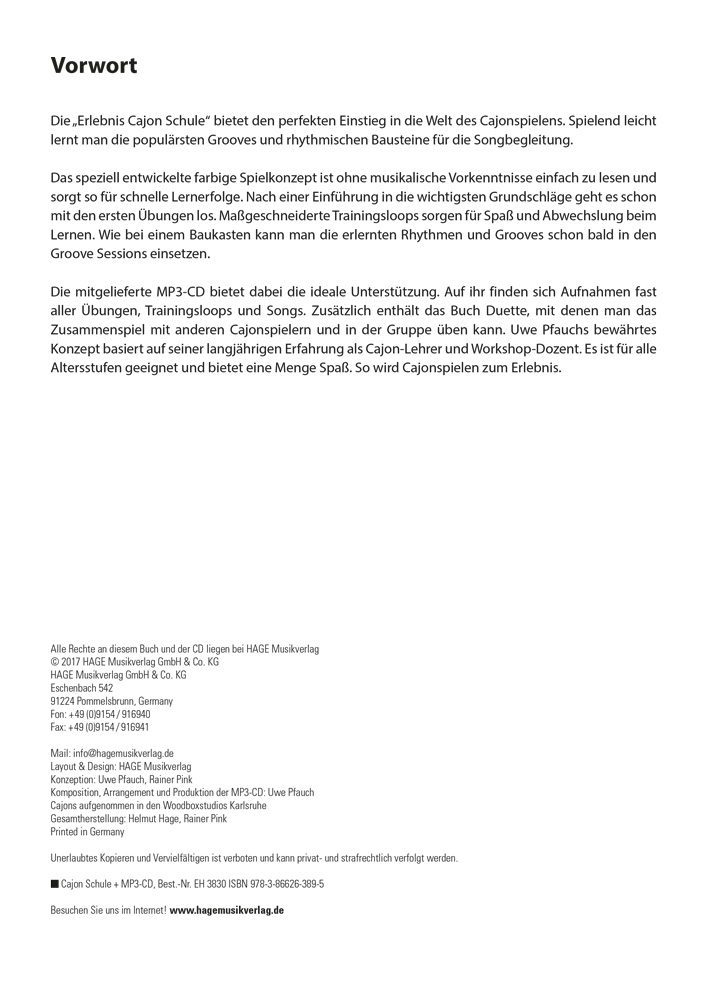 Beispielinhalt (Bild) Erlebnis Cajon Schule (mit MP3-CD)