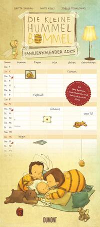 Vorderes Coverbild DUMONT - Die kleine Hummel Bommel Familienkalender 2025, 22x49,5cm, Familienplaner mit 5 Spalten, Ideen von Britta Sabbag & Maite Kelly – Illustriert von Joëlle Tourlonias