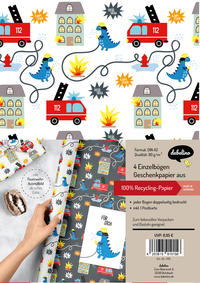 Vorderes Coverbild Geschenkpapier-Set für Kinder: Feuerwehr/ Dinosaurier