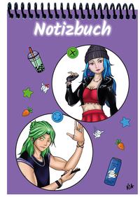 Vorderes Coverbild A 5 Notizblock Manga Quinn und Enora, lila, blanko