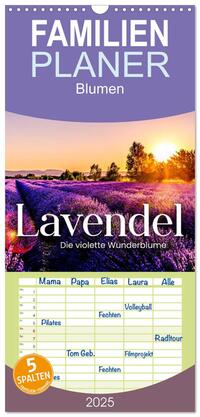 Vorderes Coverbild Familienplaner 2025 - Lavendel - Die violette Wunderblume mit 5 Spalten (Wandkalender, 21 x 45 cm) CALVENDO