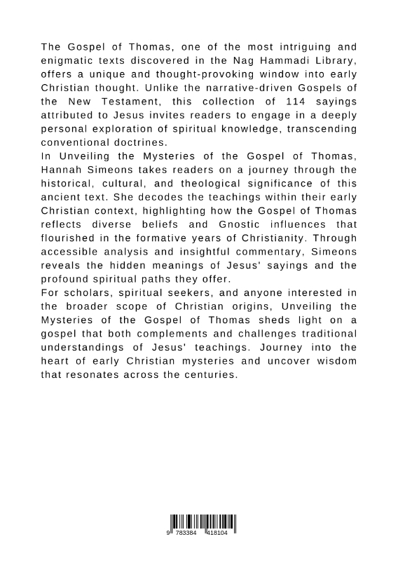 Rückseitencover Unveiling the Mysteries of the Gospel of Thomas