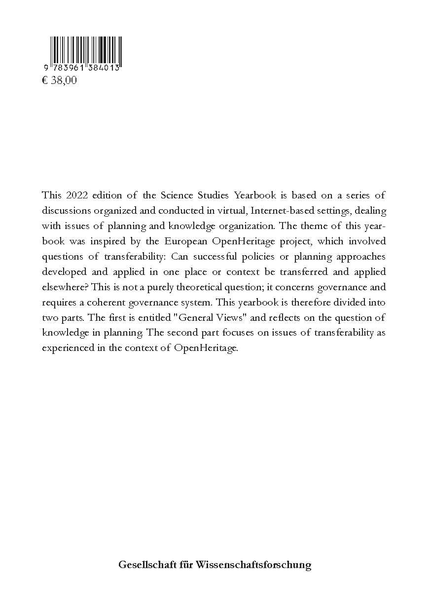 Rückseitencover Transferability: Reflections on planning and knowledge organization