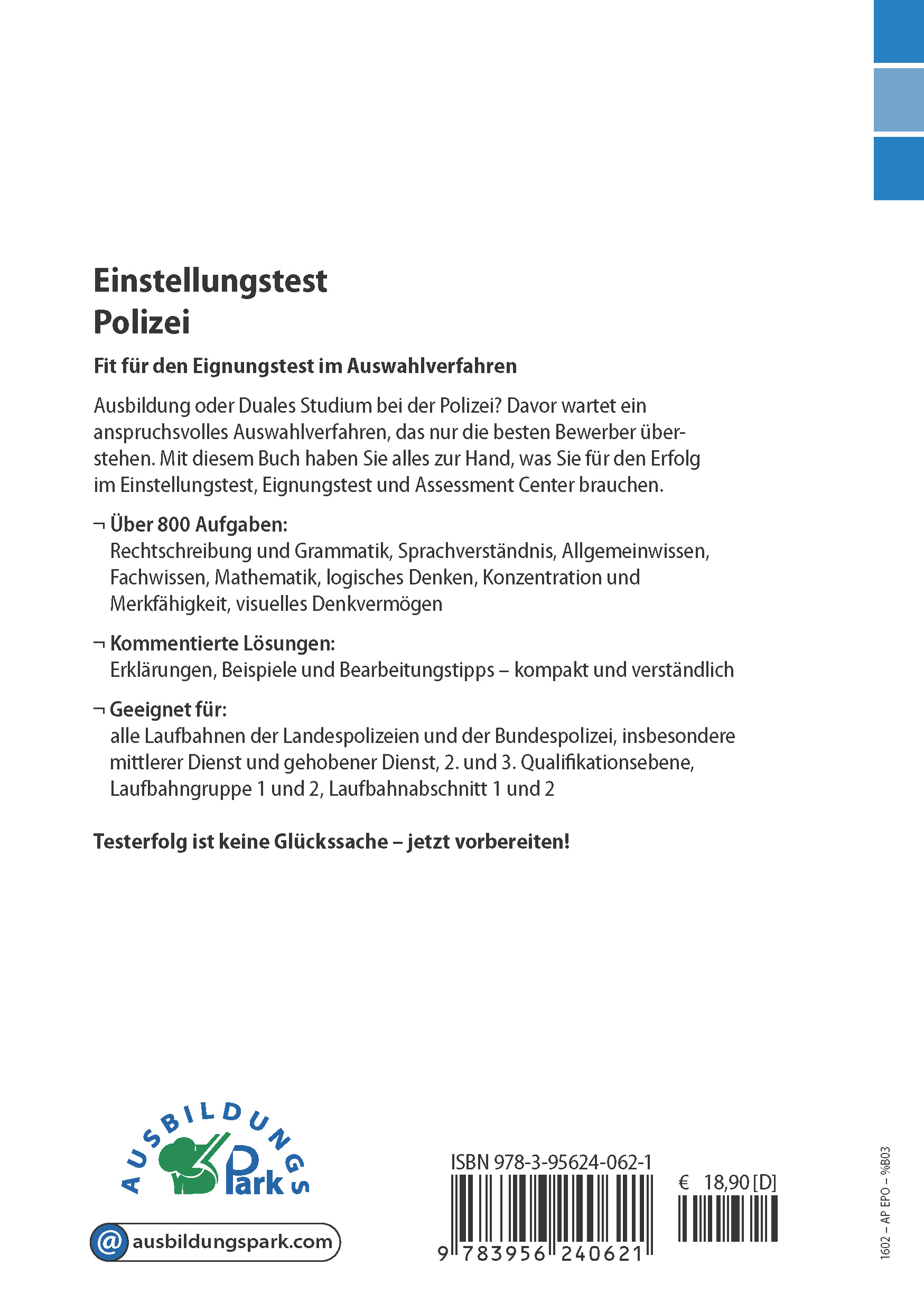 Rückseitencover Einstellungstest Polizei