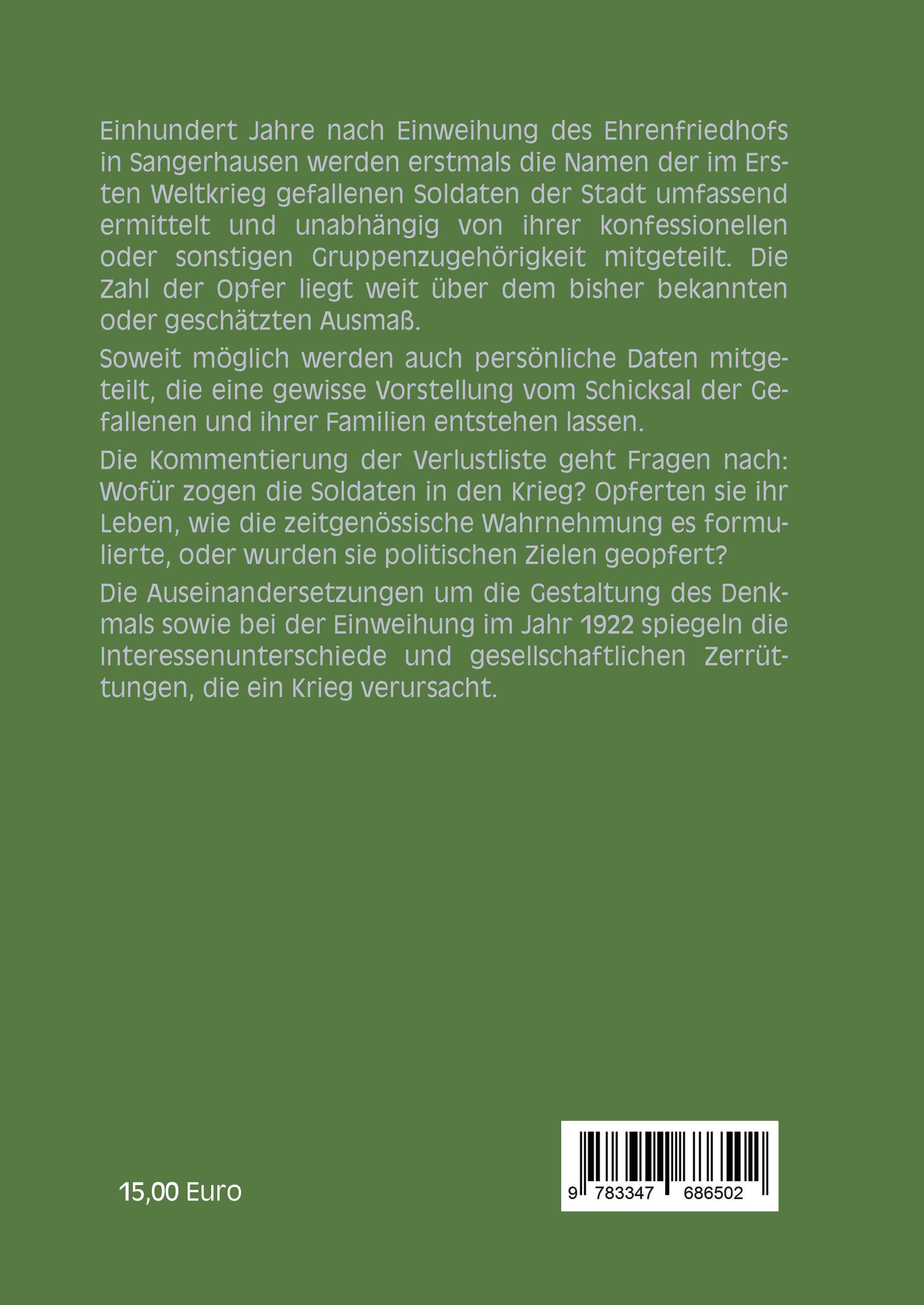Rückseitencover Sangerhäuser Gefallene des Ersten Weltkriegs
