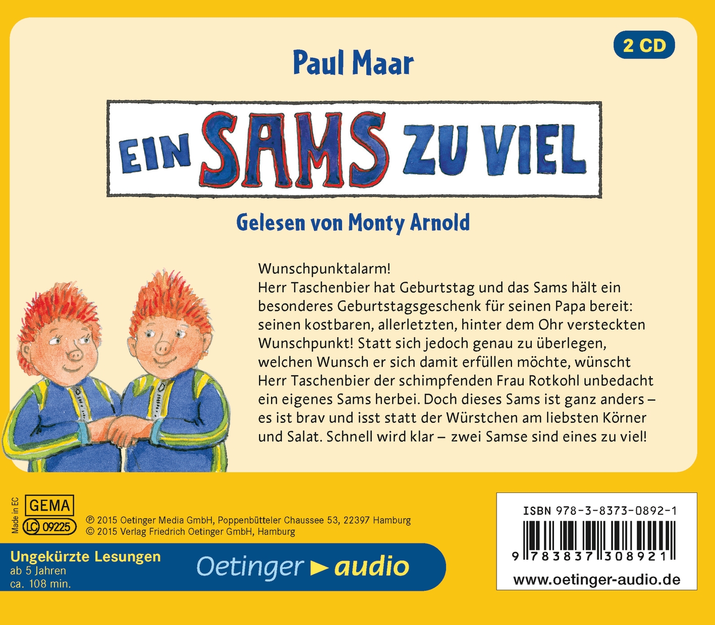 Rückseitencover Das Sams 8. Ein Sams zu viel