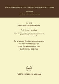 Vorderes Coverbild Zur analogen Großsignalaussteuerung von Feldeffekttransistoren unter Berücksichtigung des Subthreshold-Gebietes