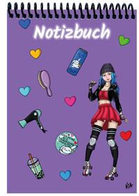 Vorderes Coverbild A 4 Notizblock Manga Enora, lila, blanko
