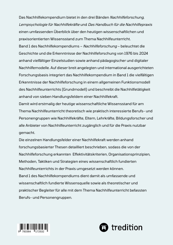 Rückseitencover Das Nachhilfekompendium Band 1 - Nachhilfeforschung