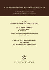Vorderes Coverbild Diagnose- und Prognoseverfahren als Hilfsmittel der Wirtschafts- und Finanzpolitik