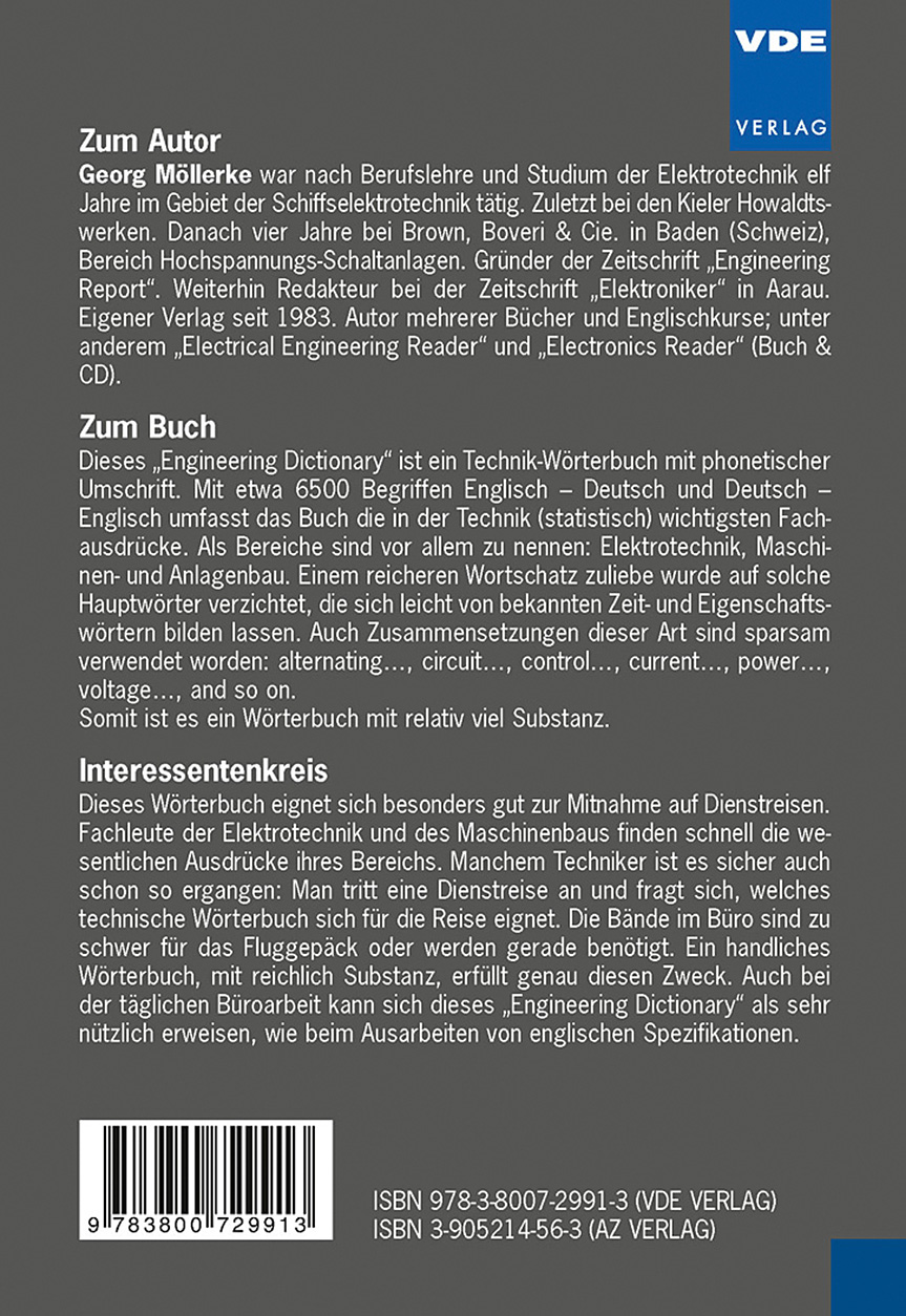 Rückseitencover Dictionary of Electrical and Mechanical Engineering