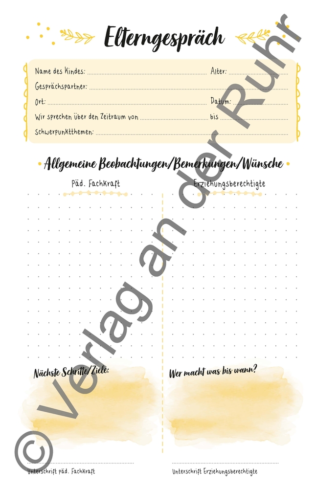 Beispielinhalt (Bild) Elterngespräche in der Kita – einfach protokolliert