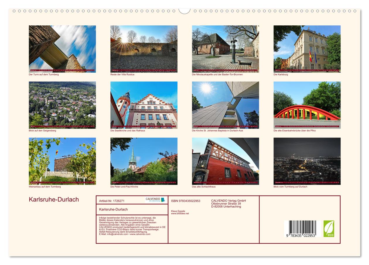 Beispielinhalt (Bild) Karlsruhe-Durlach (hochwertiger Premium Wandkalender 2025 DIN A2 quer), Kunstdruck in Hochglanz