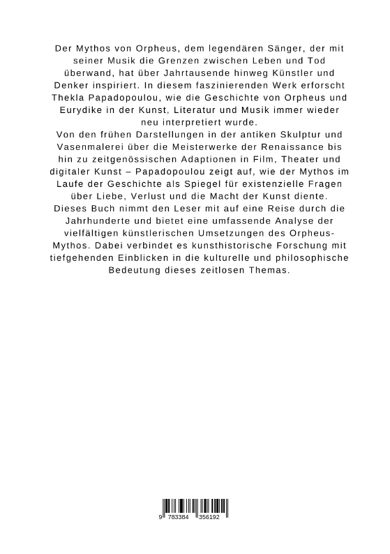 Rückseitencover Zwischen Leben und Tod: Der Mythos von Orpheus in der Kunst