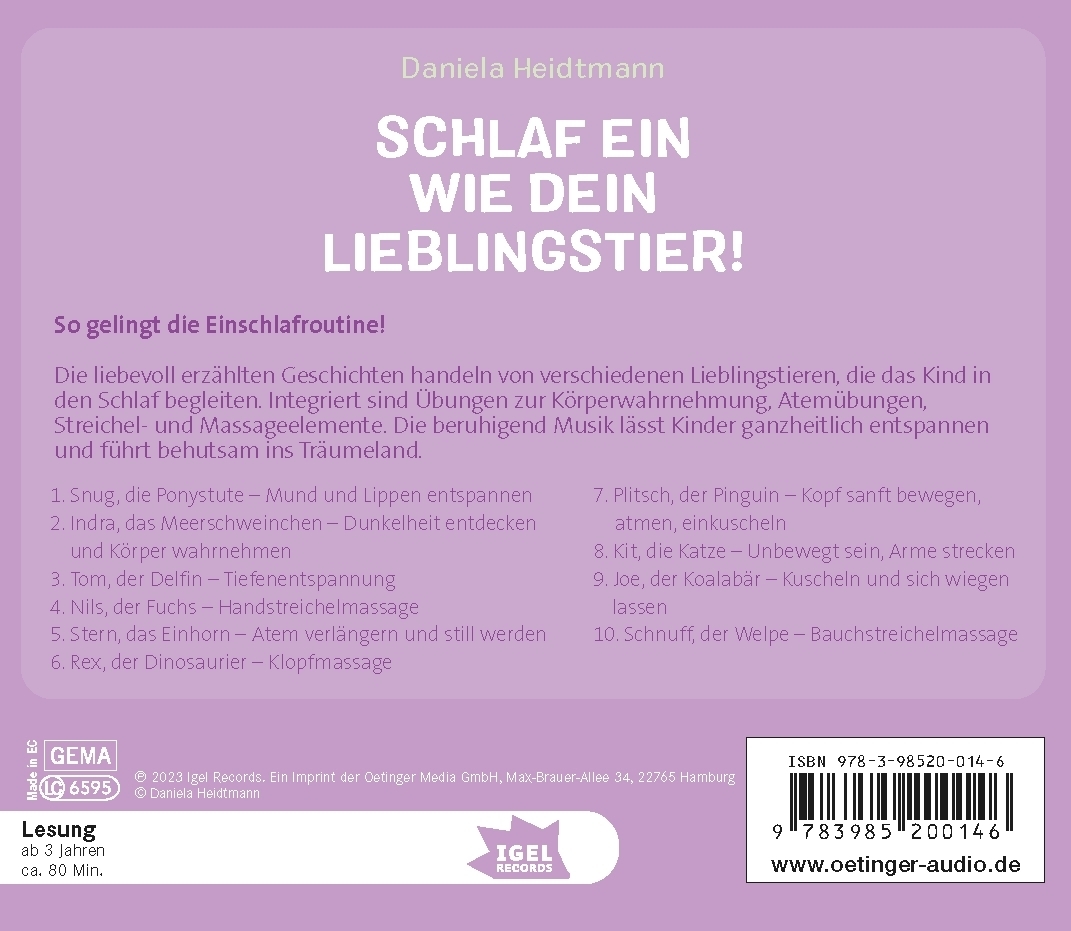 Rückseitencover FamilyFlow. Schlaf ein wie dein Lieblingstier