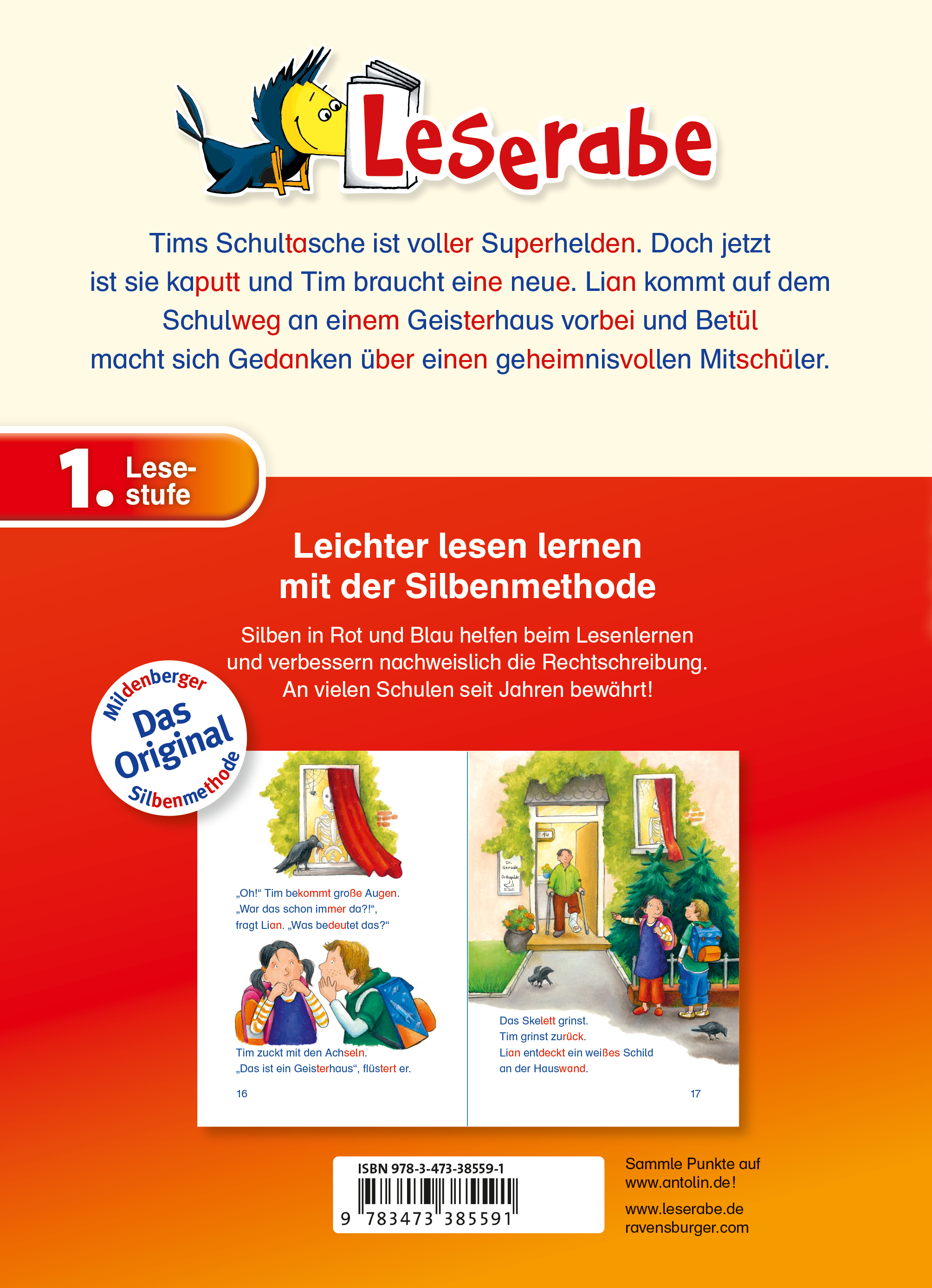 Rückseitencover Leserabe mit Mildenberger Silbenmethode - Ein Schultag voller Abenteuer
